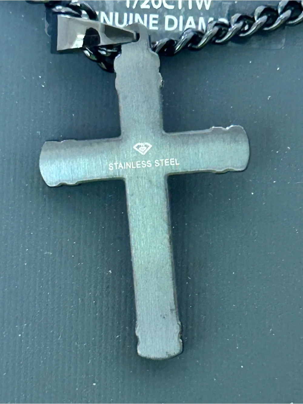 New Mens Brilliance Black Cross Stainless Steel 1/20CTTW Genuine Diamond